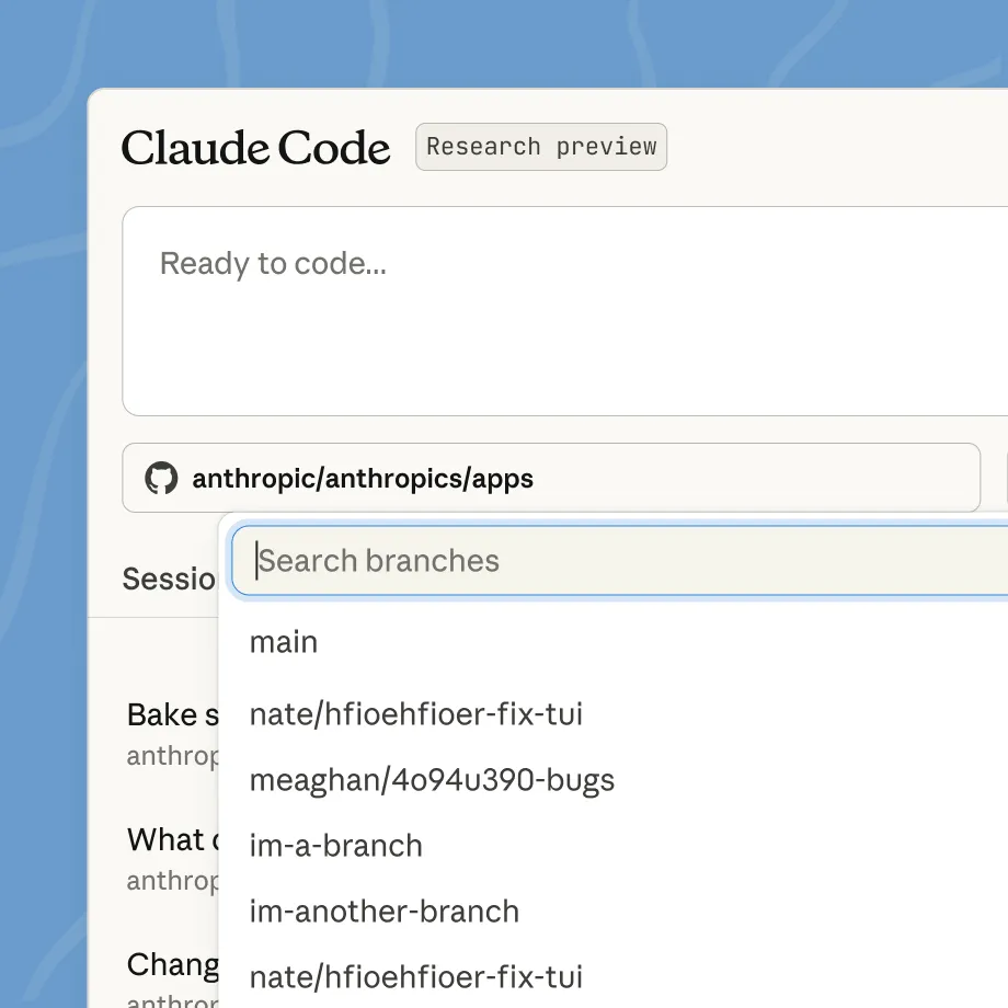 Official Claude Code web screenshot showing delegated coding tasks