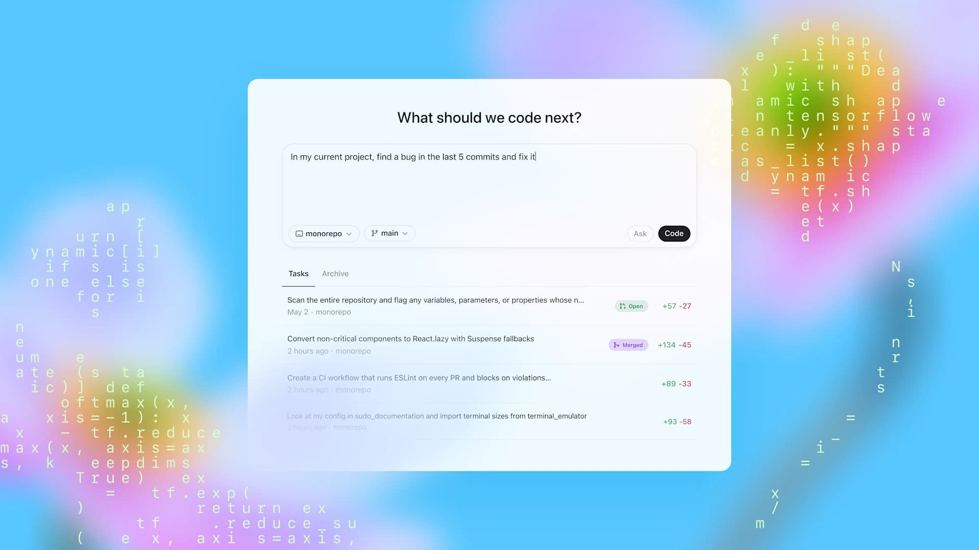 Official OpenAI Codex task dashboard screenshot showing parallel repository tasks
